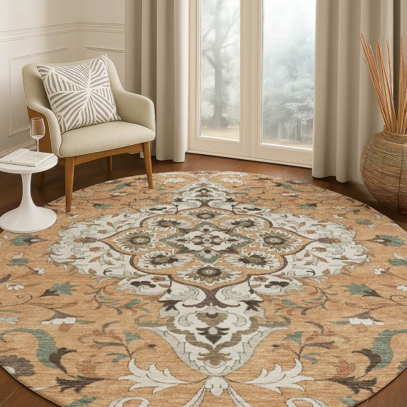 Addison Rugs Chantille Indoor/Outdoor Traditional Global Copper Machine Washable Round Rug, 8' x 8'