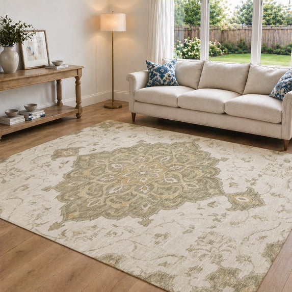 Addison Rugs Chantille Indoor/Outdoor Traditional Global Cream Machine Washable Rectangle Rug, 10' x 14'