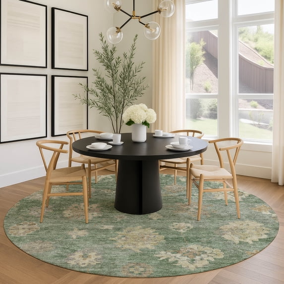 Addison Rugs Chantille Indoor/Outdoor Traditional Global Fern Machine Washable Round Rug, 8' x 8'