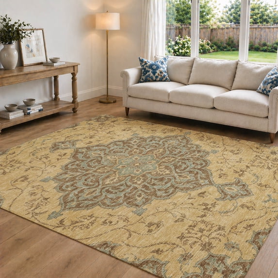 Addison Rugs Chantille Indoor/Outdoor Traditional Global Gold Machine Washable Rectangle Rug, 8' x 10'