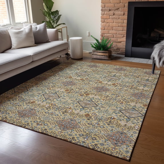 Addison Rugs Chantille Indoor/Outdoor Traditional Global Gold Machine Washable Rectangle Rug, 9' x 12'