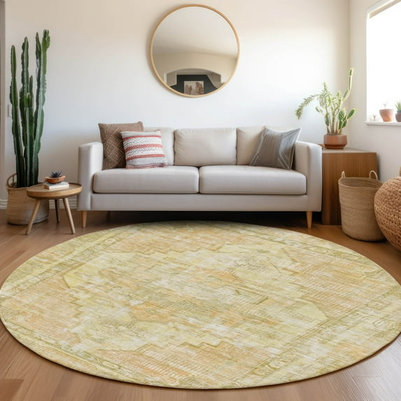 Addison Rugs Chantille Indoor/Outdoor Traditional Global Gold Machine Washable Round Rug, 8' x 8'