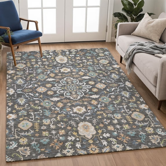 Addison Rugs Chantille Indoor/Outdoor Traditional Global Graphite Machine Washable Rectangle Rug, 5' x 7'6"