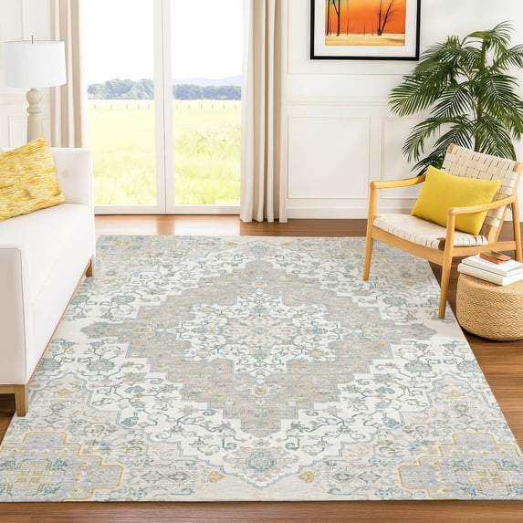 Addison Rugs Chantille Indoor/Outdoor Traditional Global Ivory Machine Washable Rectangle Rug, 5' x 7'6"