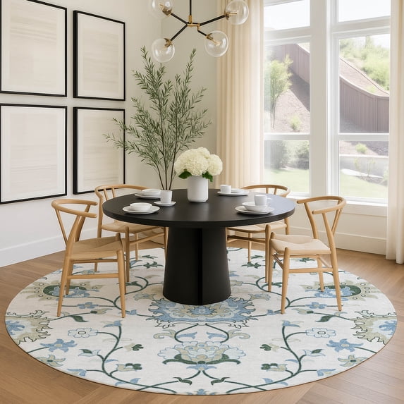 Addison Rugs Chantille Indoor/Outdoor Traditional Global Ivory Machine Washable Round Rug, 8' x 8'
