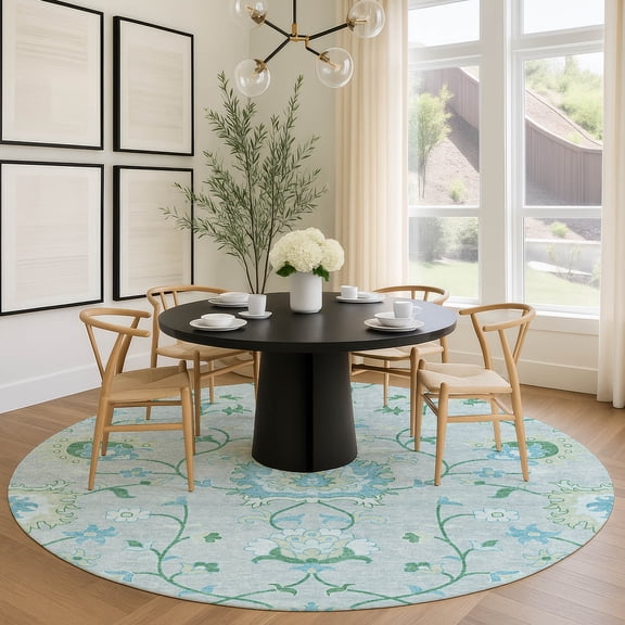 Addison Rugs Chantille Indoor/Outdoor Traditional Global Mint Machine Washable Round Rug, 8' x 8'