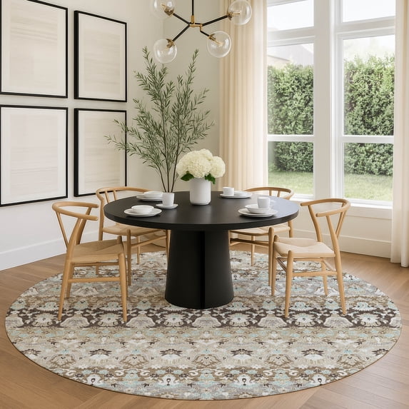 Addison Rugs Chantille Indoor/Outdoor Traditional Global Mocha Machine Washable Round Rug, 8' x 8'