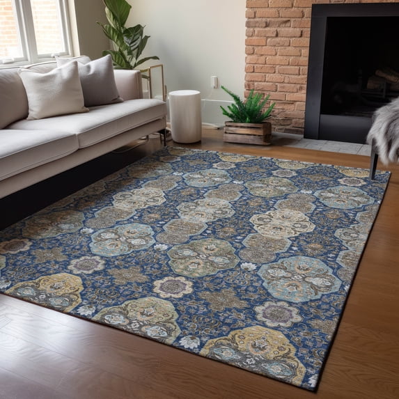 Addison Rugs Chantille Indoor/Outdoor Traditional Global Navy Machine Washable Rectangle Rug, 8' x 10'