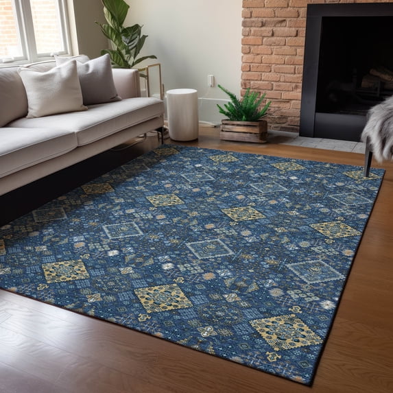 Addison Rugs Chantille Indoor/Outdoor Traditional Global Navy Machine Washable Rectangle Rug, 8' x 10'