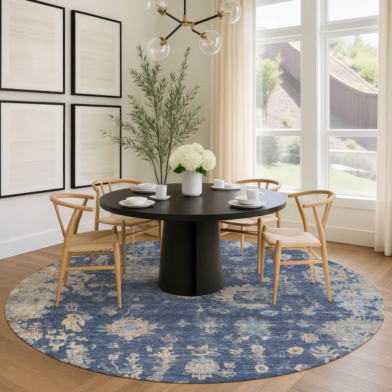 Addison Rugs Chantille Indoor/Outdoor Traditional Global Navy Machine Washable Round Rug, 8' x 8'