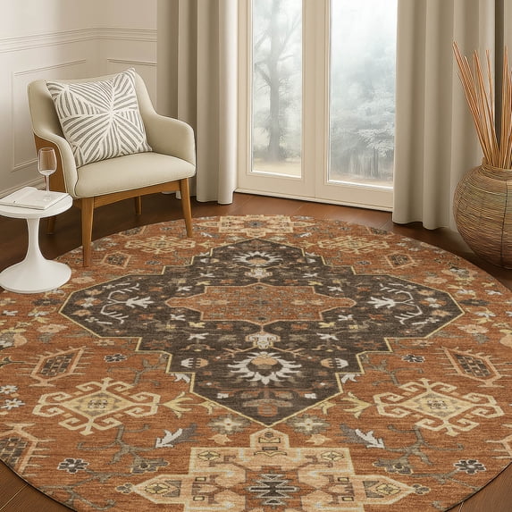 Addison Rugs Chantille Indoor/Outdoor Traditional Global Paprika Machine Washable Round Rug, 8' x 8'