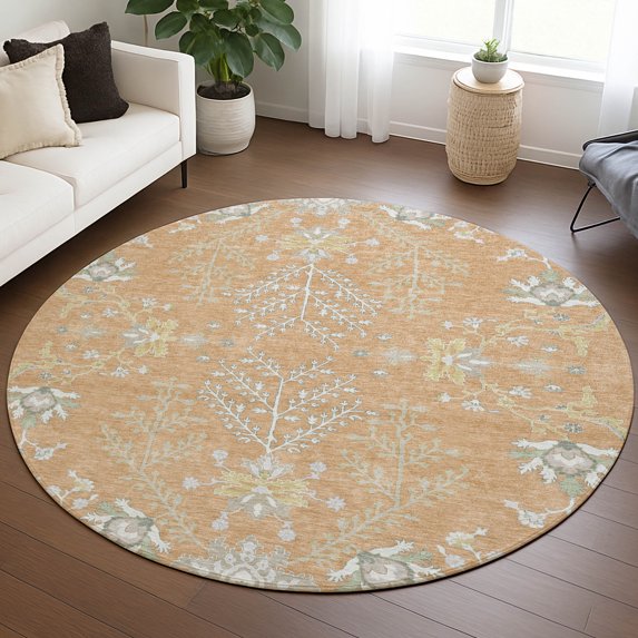 Addison Rugs Chantille Indoor/Outdoor Traditional Global Peach Machine Washable Round Rug, 8' x 8'
