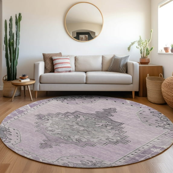 Addison Rugs Chantille Indoor/Outdoor Traditional Global Plum Machine Washable Round Rug, 8' x 8'