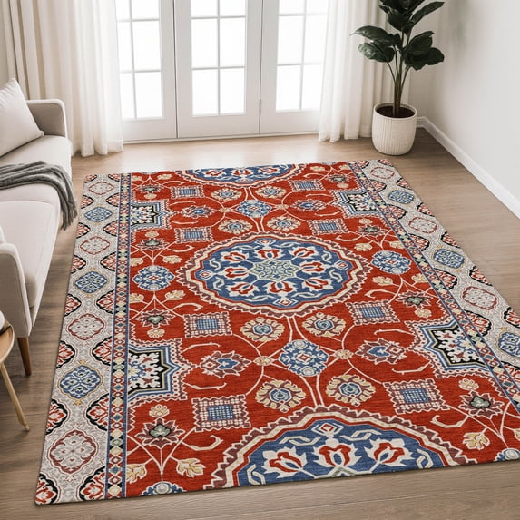 Addison Rugs Chantille Indoor/Outdoor Traditional Global Red Machine Washable Rectangle Rug, 10' x 14'