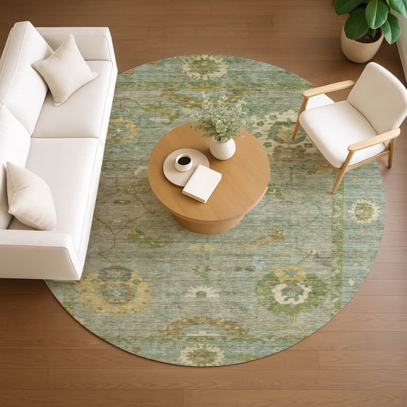 Addison Rugs Chantille Indoor/Outdoor Traditional Global Sage Machine Washable Round Rug, 8' x 8'
