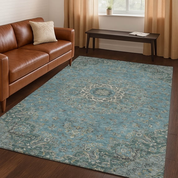 Addison Rugs Chantille Indoor/Outdoor Traditional Global Teal Machine Washable Rectangle Rug, 10' x 14'