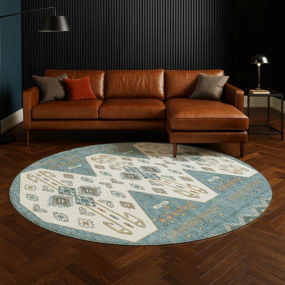 Addison Rugs Chantille Indoor/Outdoor Traditional Global Teal Machine Washable Round Rug, 8' x 8'