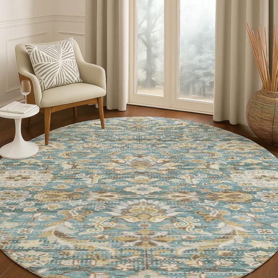 Addison Rugs Chantille Indoor/Outdoor Traditional Global Teal Machine Washable Round Rug, 8' x 8'