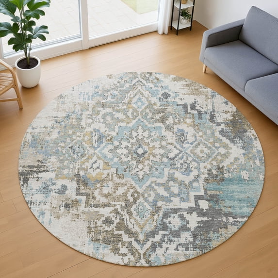 Addison Rugs Chantille Indoor/Outdoor Traditional Global Teal Machine Washable Round Rug, 8' x 8'