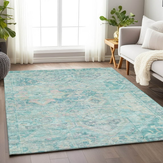 Addison Rugs Chantille Indoor/Outdoor Traditional Global Teal Washable Rectangle Rug, 5' x 7'6"