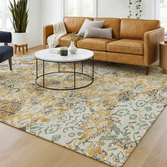 Addison Rugs Chantille Indoor/Outdoor Traditional Gold Machine Washable Rectangle Rug, 5' x 7'6"