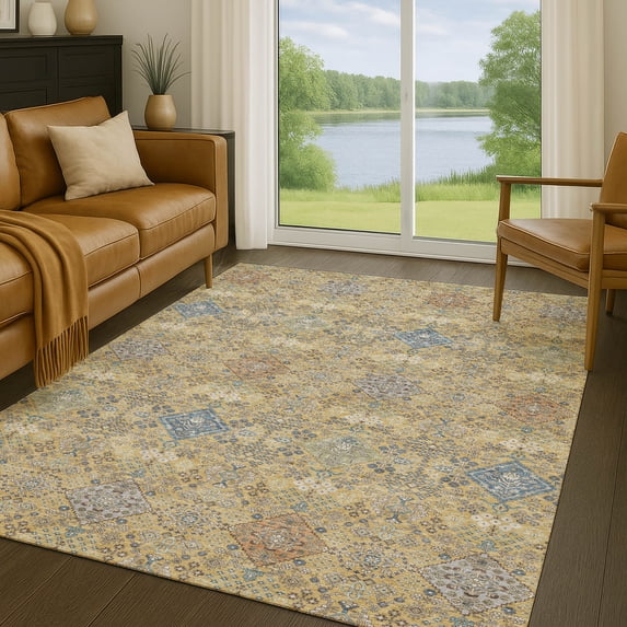 Addison Rugs Chantille Indoor/Outdoor Traditional Gold Machine Washable Rectangle Rug, 5' x 7'6"