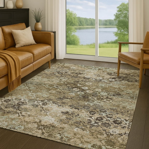 Addison Rugs Chantille Indoor/Outdoor Traditional Khaki Machine Washable Rectangle Rug, 3' x 5'