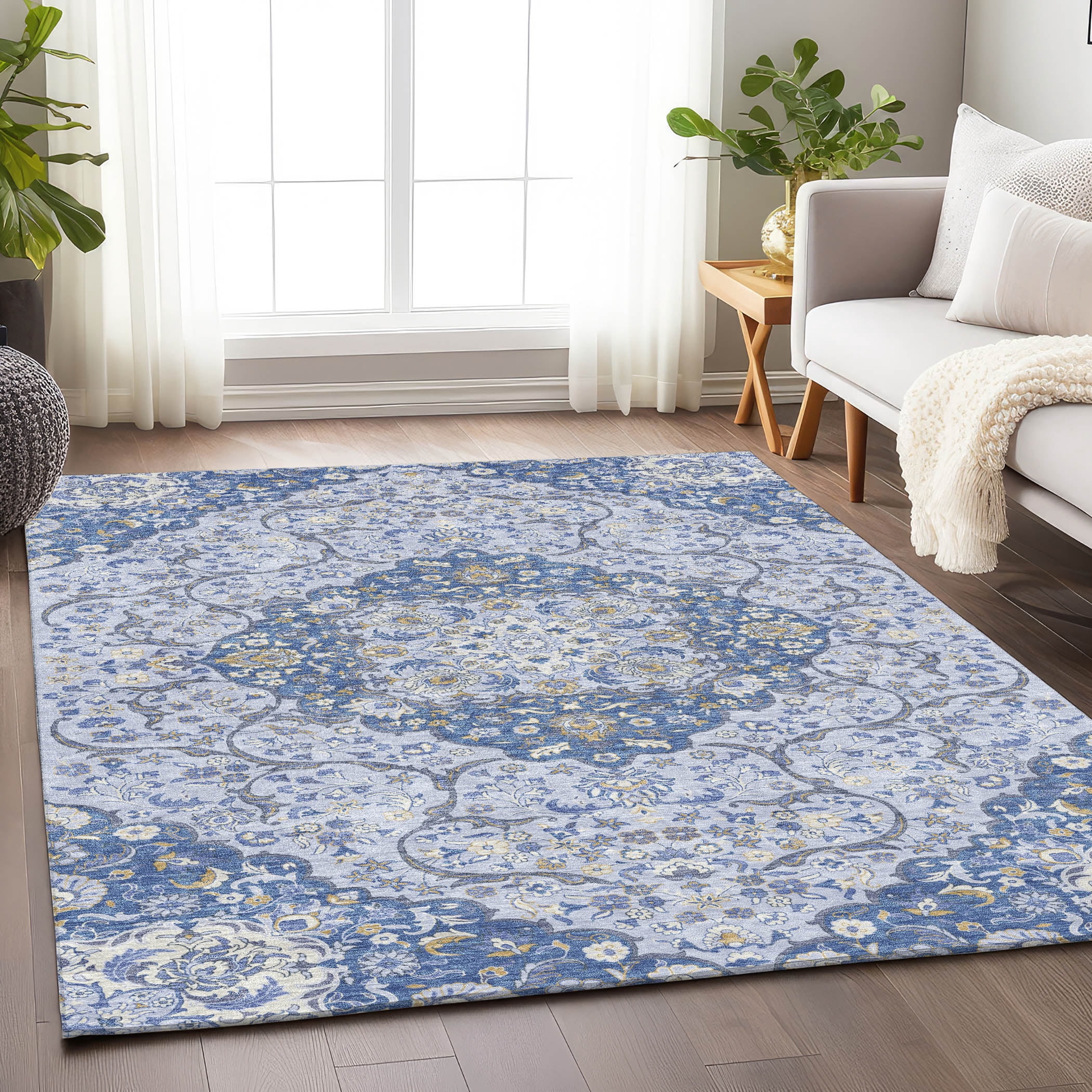Custom Rugs Blue Addison Rugs Chantille Indoor/Outdoor Traditional Medallion Blue ...