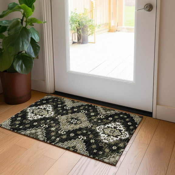 Addison Rugs Chantille Indoor/Outdoor Traditional Medallions Black Washable Rectangle Rug, 1'8" x 2'6"