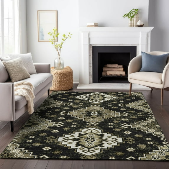 Addison Rugs Chantille Indoor/Outdoor Traditional Medallions Black Washable Rectangle Rug, 10' x 14'