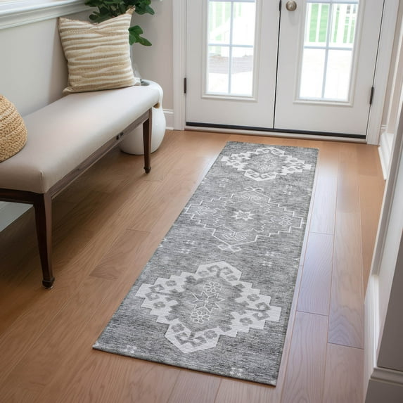 Addison Rugs Chantille Indoor/Outdoor Traditional Medallions Gray Washable Runner Rug, 2'3" x 7'6"