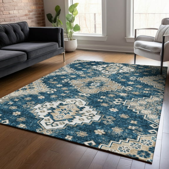 Addison Rugs Chantille Indoor/Outdoor Traditional Medallions Navy Washable Rectangle Rug, 3' x 5'
