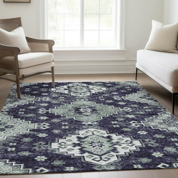 Addison Rugs Chantille Indoor/Outdoor Traditional Medallions Purple Washable Rectangle Rug, 5' x 7'6"