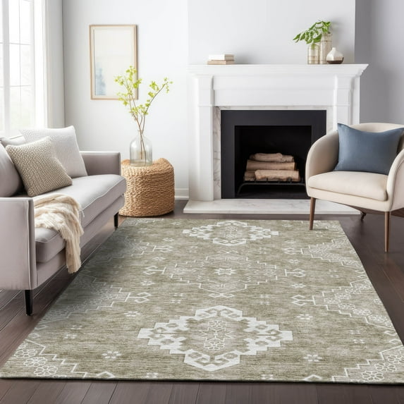 Addison Rugs Chantille Indoor/Outdoor Traditional Medallions Taupe Washable Rectangle Rug, 3' x 5'