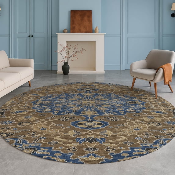 Addison Rugs Chantille Indoor/Outdoor Traditional Navy Machine Washable Round Rug, 8' x 8'