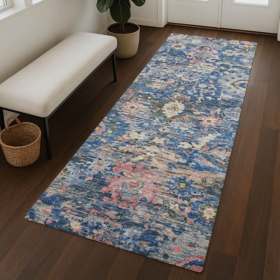 Addison Rugs Chantille Indoor/Outdoor Traditional Navy Machine Washable Runner Rug, 2'3" x 7'6"