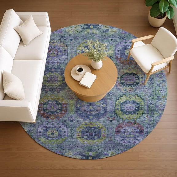 Addison Rugs Chantille Indoor/Outdoor Traditional Panel Green Machine Washable Round Rug, 8' x 8'