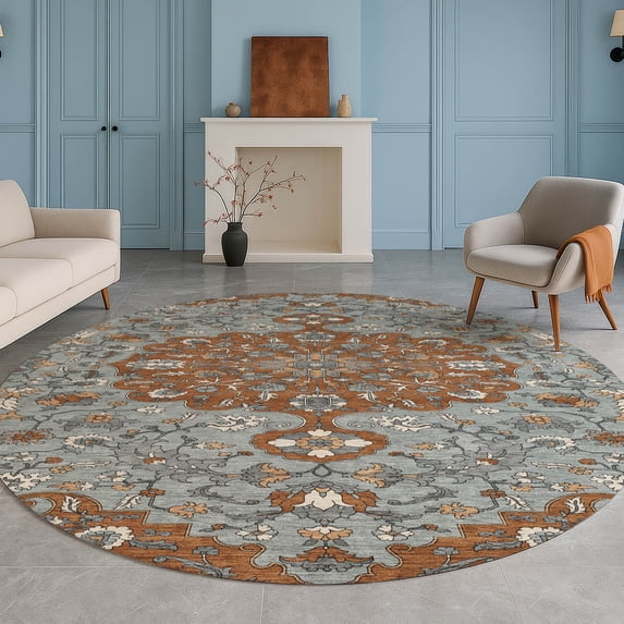 Addison Rugs Chantille Indoor/Outdoor Traditional Paprika Machine Washable Round Rug, 8' x 8'