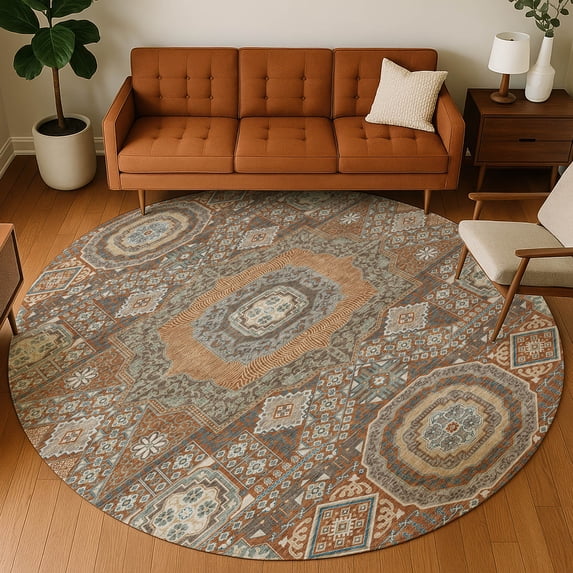 Addison Rugs Chantille Indoor/Outdoor Traditional Paprika Machine Washable Round Rug, 8' x 8'