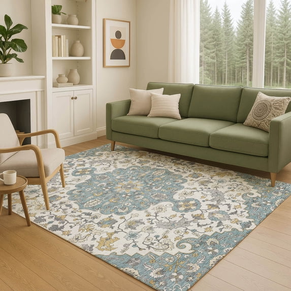 Addison Rugs Chantille Indoor/Outdoor Traditional Teal Machine Washable Rectangle Rug, 10' x 14'