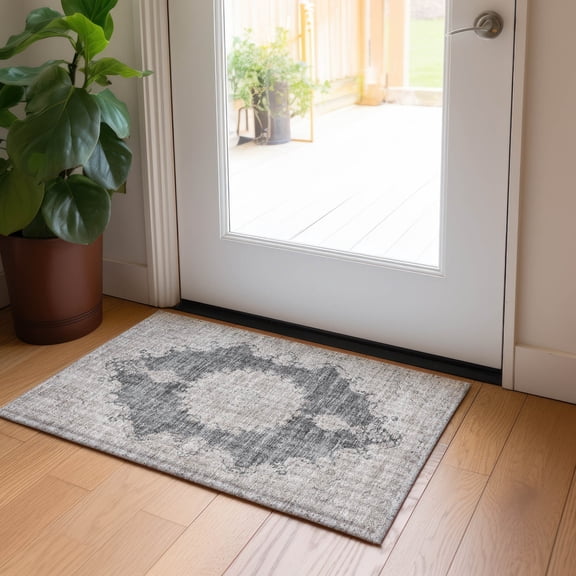 Addison Rugs Chantille Indoor/Outdoor Traditional Vintage Black Washable Rectangle Rug, 1'8" x 2'6"