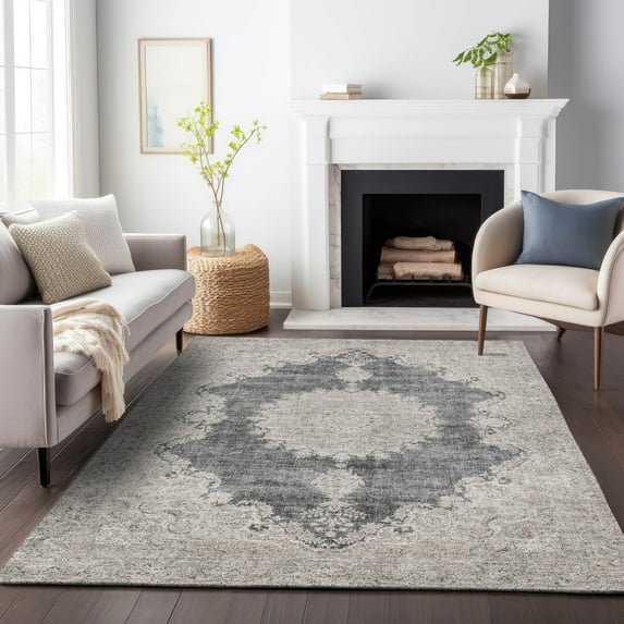 Addison Rugs Chantille Indoor/Outdoor Traditional Vintage Black Washable Rectangle Rug, 10' x 14'