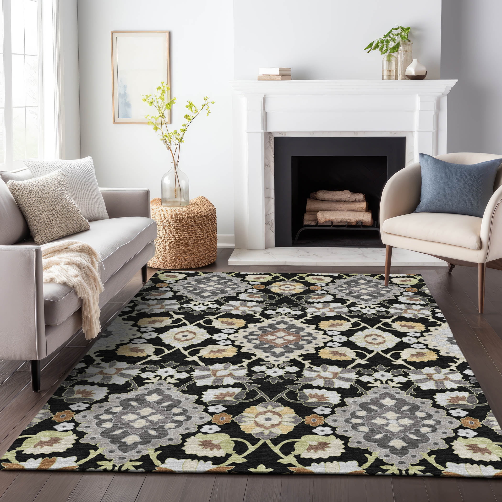Addison Rugs Chantille Indoor/Outdoor Traditional Vintage Black Washable Rectangle Rug, 8' x 10'