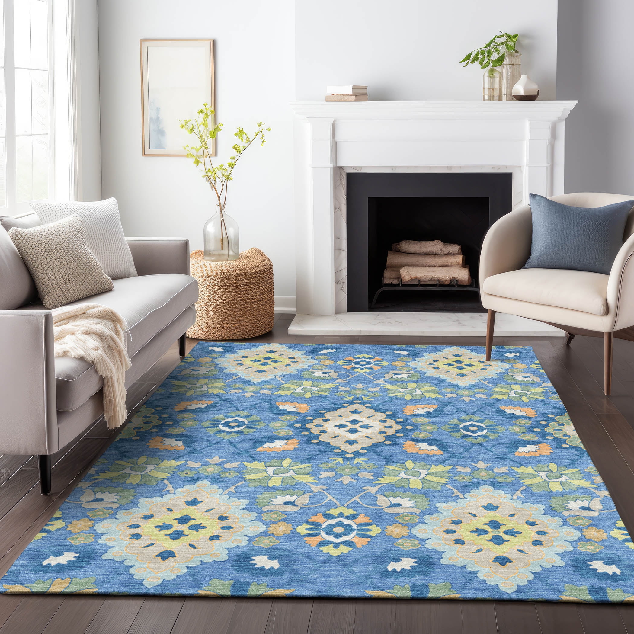 Addison Rugs Chantille Indoor/Outdoor Traditional Vintage Blue Washable Rectangle Rug, 5' x 7'6"