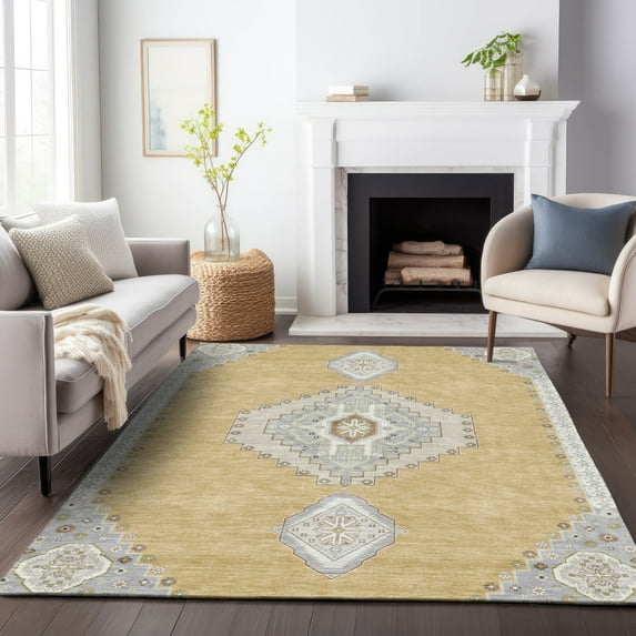 Addison Rugs Chantille Indoor/Outdoor Traditional Vintage Gold Washable Rectangle Rug, 10' x 14'