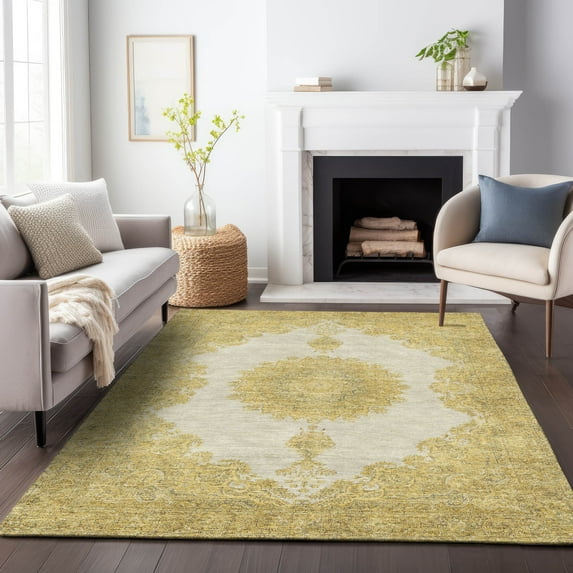 Addison Rugs Chantille Indoor/Outdoor Traditional Vintage Gold Washable Rectangle Rug, 3' x 5'