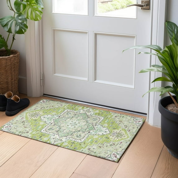 Addison Rugs Chantille Indoor/Outdoor Traditional Vintage Green Washable Rectangle Rug, 1'8" x 2'6"