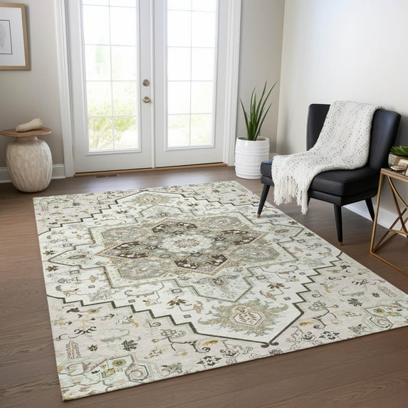 Addison Rugs Chantille Indoor/Outdoor Traditional Vintage Ivory Washable Rectangle Rug, 5' x 7'6"