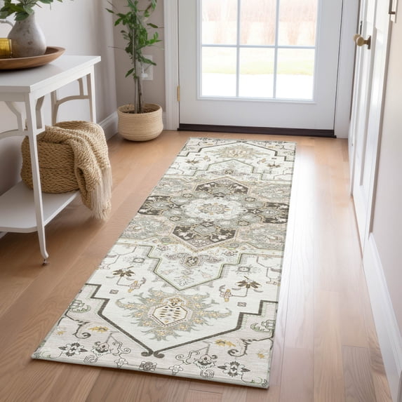 Addison Rugs Chantille Indoor/Outdoor Traditional Vintage Ivory Washable Runner Rug, 2'3" x 7'6"