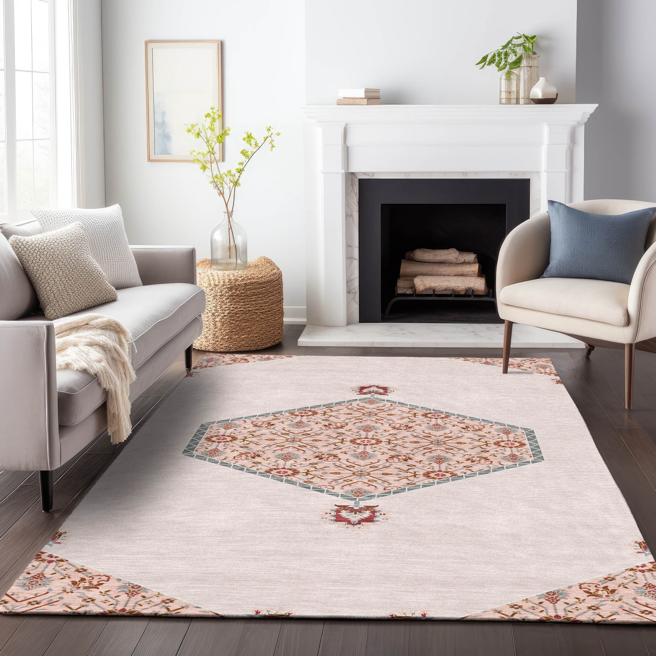 Addison Rugs Chantille Indoor/Outdoor Traditional Vintage Pink Washable ...